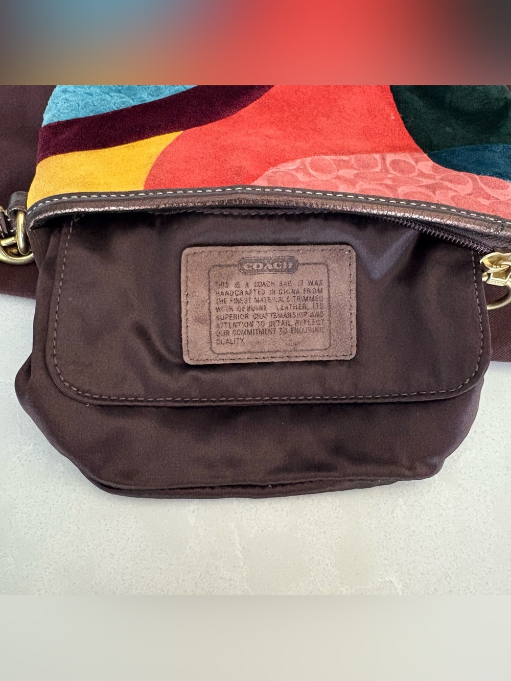 Y2K VTG Coach Velvet Suede Patchwork Clutch | Hammered Hardware | 40854 - Picture 15 of 16